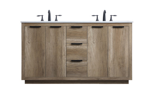 ELEGANT KITCHEN AND BATH VF19460DNT 60 Inch Double Bathroom Vanity In Natural Oak ELEGANT KITCHEN AND BATH VF19460DNT 60 Inch Double Bathroom Vanity In Natural Oak