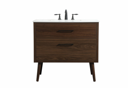 ELEGANT KITCHEN AND BATH VF41036MWT 36 inch Single bathroom vanity in walnut ELEGANT KITCHEN AND BATH VF41036MWT 36 inch Single bathroom vanity in walnut