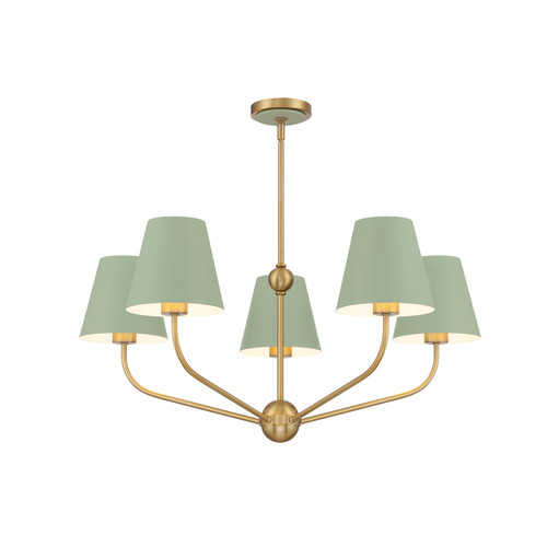 CRYSTORAMA XAV-B9315-VG-GR Xavier 5 Light Vibrant Gold + Green Chandelier