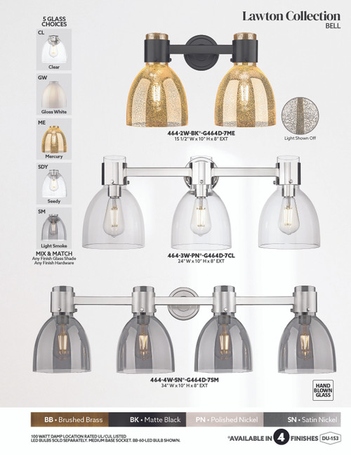 INNOVATIONS 464-4W-SN-G464D-7ME Lawton Bell 4-Light Bath Vanity Light Satin Nickel