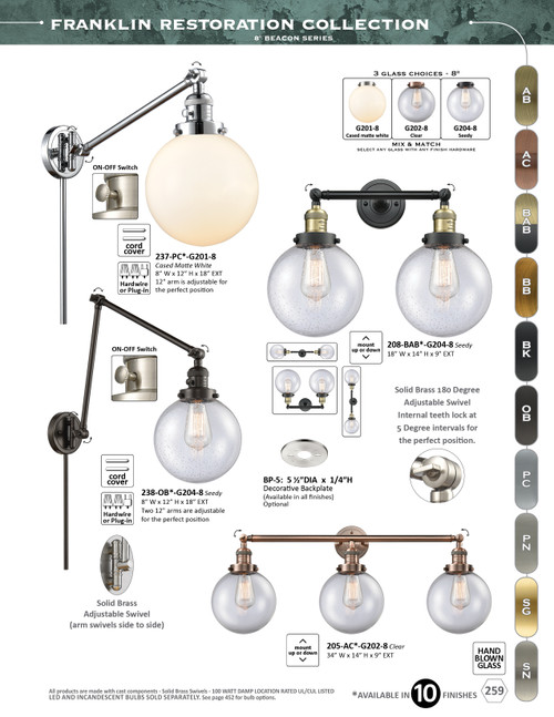 INNOVATIONS 208-SG-G208-8 Beacon 2-Light Bath Vanity Light Satin Gold