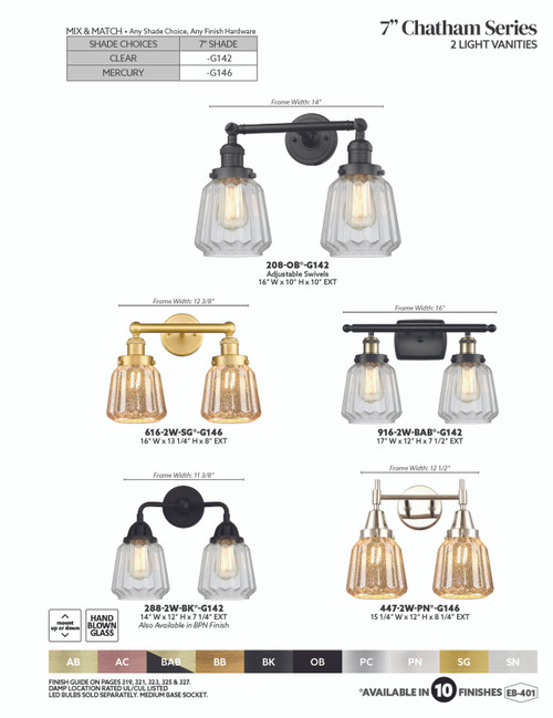 INNOVATIONS 916-2W-SG-G146 Chatham 2-Light Bath Vanity Light Satin Gold