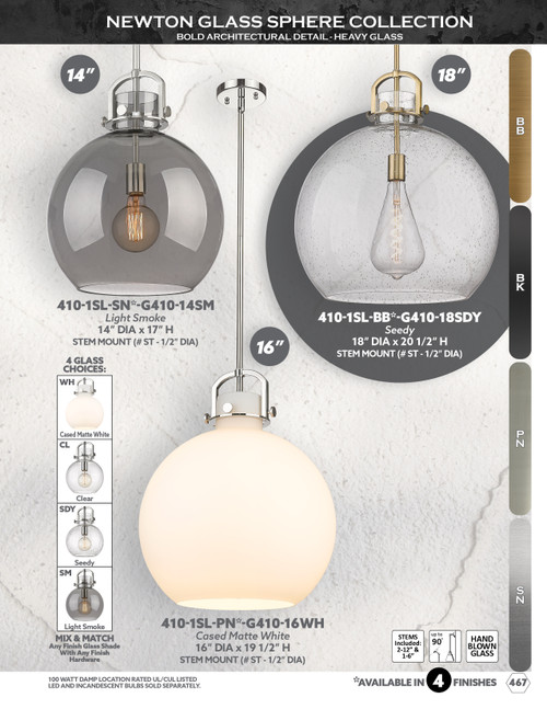 INNOVATIONS 410-1SL-SN-G410-18ME Newton Sphere 1-Light Pendant Satin Nickel