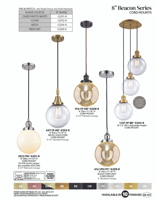 INNOVATIONS 447-1P-SN-G208-8 Beacon 1-Light Mini Pendant Brushed Satin Nickel
