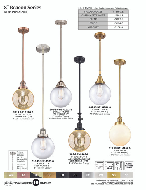 INNOVATIONS 447-1S-BAB-G208-8 Beacon 1-Light Mini Pendant Black Antique Brass