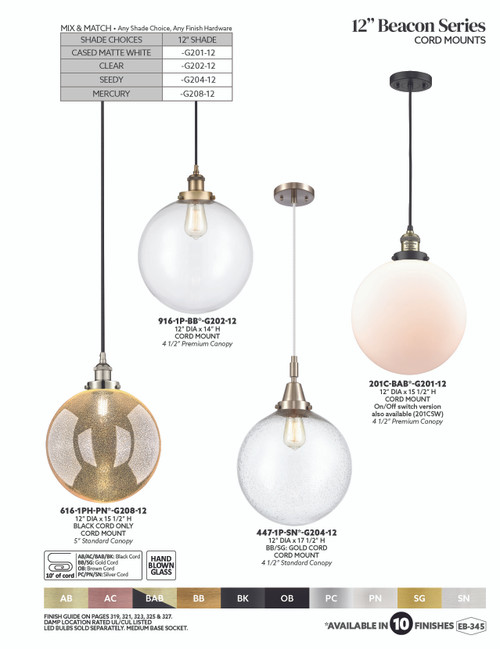 INNOVATIONS 447-1P-PC-G208-12 Beacon 1-Light Mini Pendant Polished Chrome