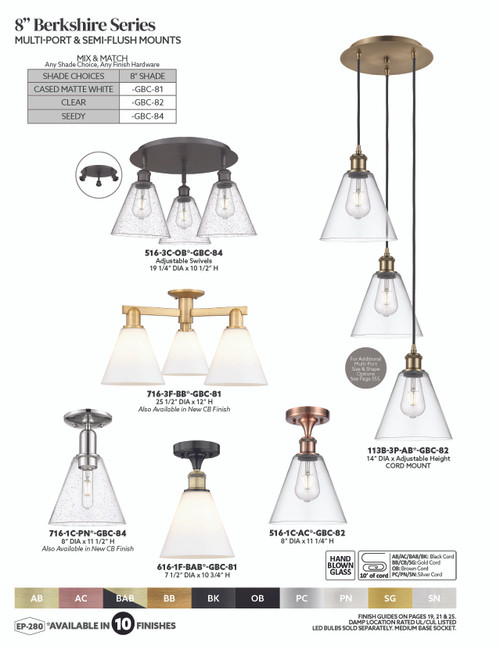INNOVATIONS 113B-3P-PC-GBC-84 Berkshire Glass 3-Light Multi Pendant Polished Chrome