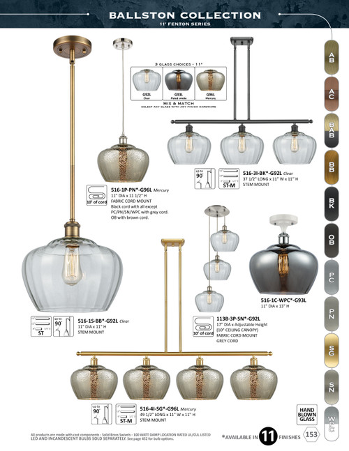 INNOVATIONS 113B-3P-PC-G93-L Fenton 3-Light Multi Pendant Polished Chrome