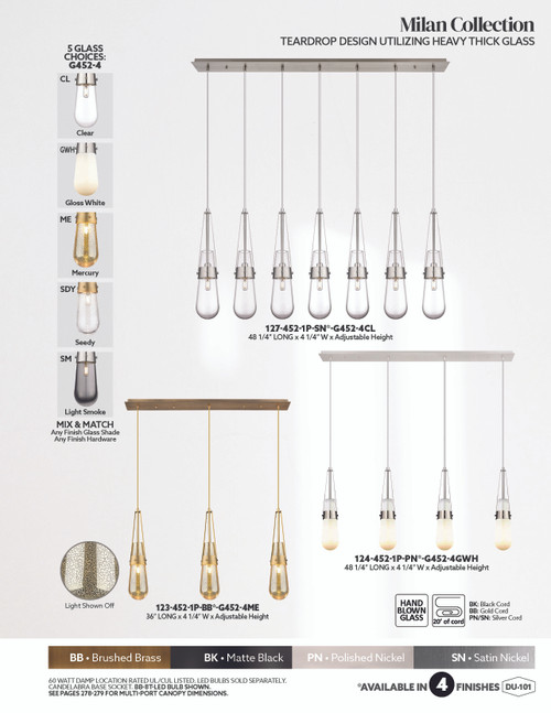 INNOVATIONS 124-452-1P-SN-G452-4SDY Milan 4-Light Linear Pendant Brushed Satin Nickel