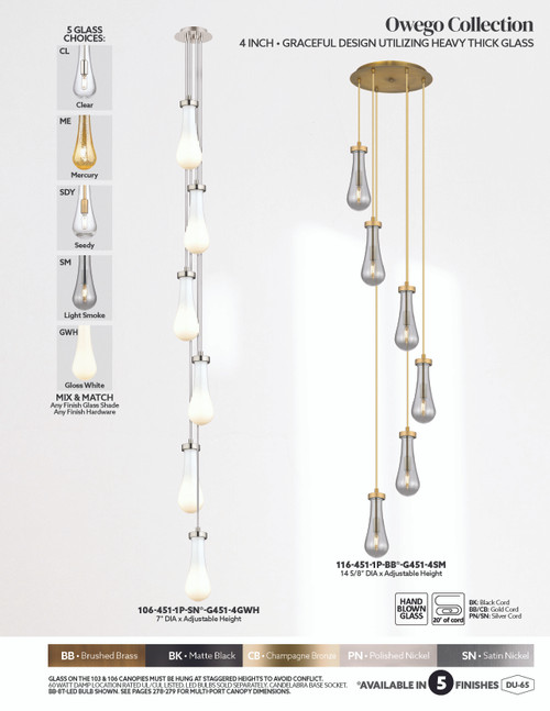INNOVATIONS 106-451-1P-SN-G451-5SDY Owego 6-Light Multi Pendant Brushed Satin Nickel