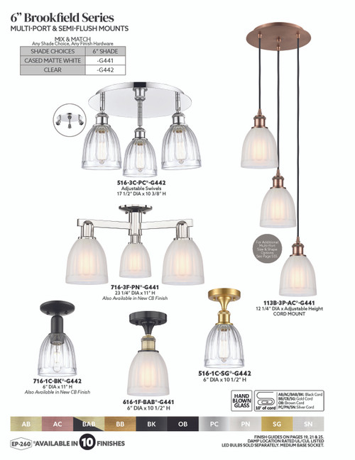 INNOVATIONS 113B-3P-PC-G442 Brookfield 3-Light Multi Pendant Polished Chrome