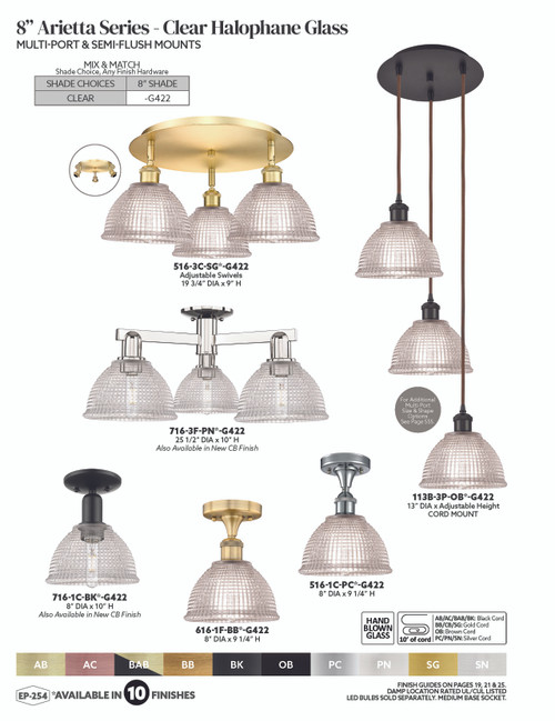 INNOVATIONS 113B-3P-PC-G422 Arietta 3-Light Multi Pendant Polished Chrome