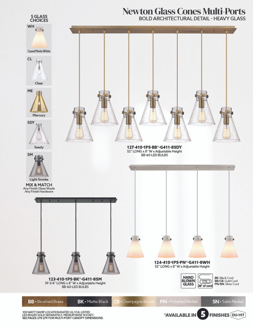 INNOVATIONS 127-410-1PS-SN-G411-8ME Newton Cone 7-Light Linear Pendant Brushed Satin Nickel
