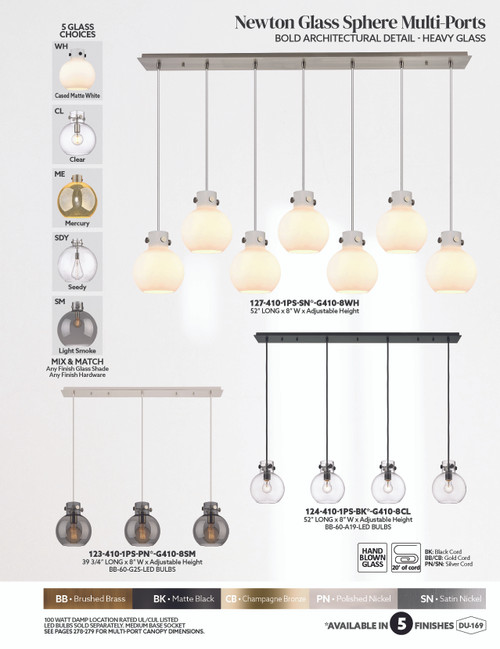 INNOVATIONS 127-410-1PS-BB-G410-8ME Newton Sphere 7-Light Linear Pendant Brushed Brass