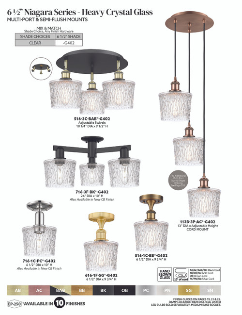 INNOVATIONS 113B-3P-PC-G402 Niagara 3-Light Multi Pendant Polished Chrome