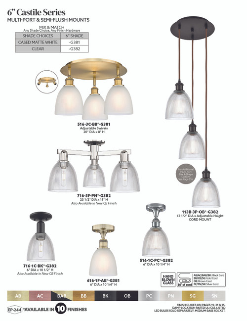 INNOVATIONS 113B-3P-PC-G382 Castile 3-Light Multi Pendant Polished Chrome