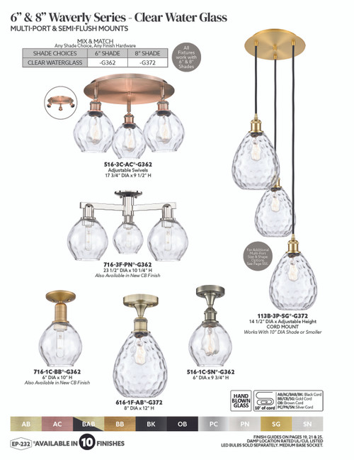 INNOVATIONS 113B-3P-PC-G372 Waverly 3-Light Multi Pendant Polished Chrome