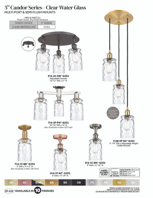 INNOVATIONS 113B-3P-PN-G352 Candor 3-Light Multi Pendant Polished Nickel