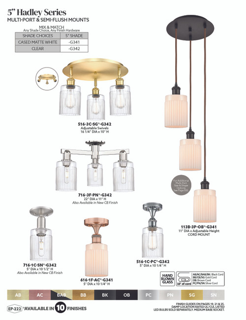INNOVATIONS 113B-3P-PC-G342 Hadley 3-Light Multi Pendant Polished Chrome