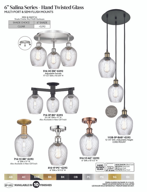 INNOVATIONS 113B-3P-PC-G292 Salina 3-Light Multi Pendant Polished Chrome