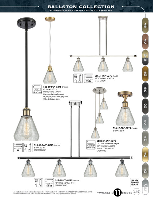 INNOVATIONS 113B-3P-PC-G275 Conesus 3-Light Multi Pendant Polished Chrome