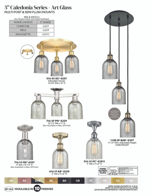 INNOVATIONS 113B-3P-PC-G2511 Caledonia 3-Light Multi Pendant Polished Chrome