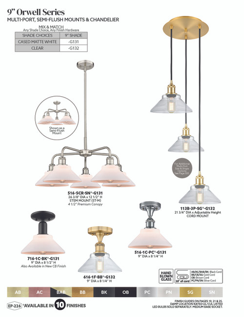 INNOVATIONS 113B-3P-PC-G131 Orwell 3-Light Multi Pendant Polished Chrome
