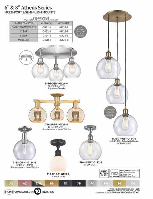 INNOVATIONS 113B-3P-PN-G128-8 Athens 3-Light Multi Pendant Polished Nickel