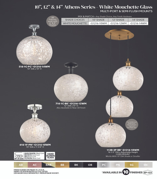 INNOVATIONS 113B-3P-PN-G1216-10WM White Mouchette 3-Light Multi Pendant Polished Nickel