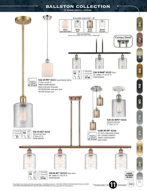 INNOVATIONS 113B-3P-PC-G1113 Cobbleskill 3-Light Multi Pendant Polished Chrome