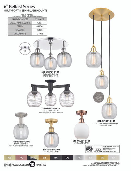 INNOVATIONS 113B-3P-PN-G101 Belfast 3-Light Multi Pendant Polished Nickel