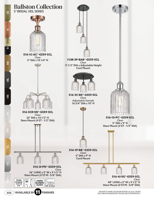 INNOVATIONS 113B-3P-PC-G559-5SDY Bridal Veil 3-Light Multi Pendant Polished Chrome