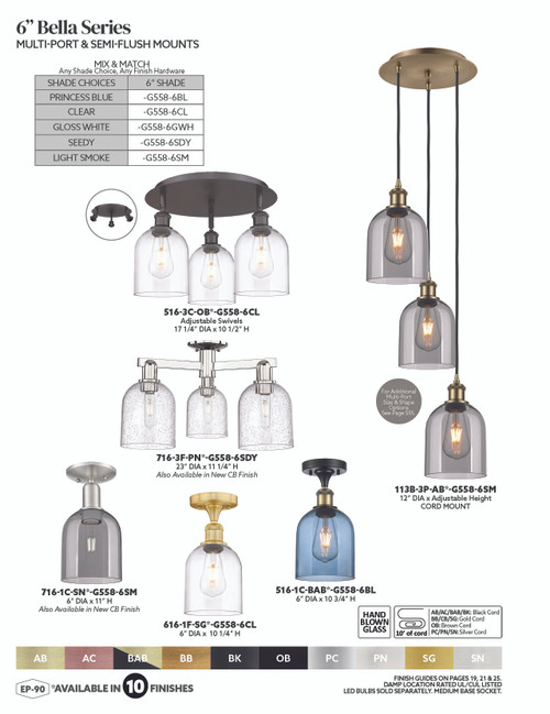 INNOVATIONS 113B-3P-PN-G558-6GWH Bella 3-Light Multi Pendant Polished Nickel