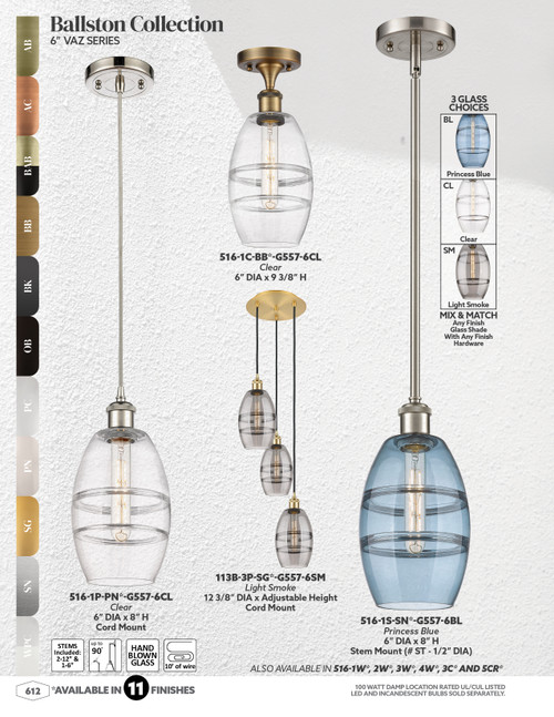 INNOVATIONS 113B-3P-PN-G557-6CL Vaz 3-Light Multi Pendant Polished Nickel