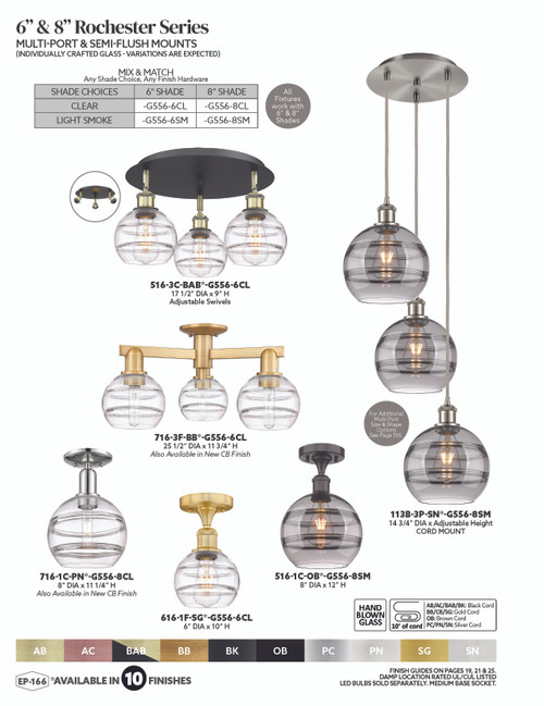 INNOVATIONS 113B-3P-PC-G556-8SM Rochester 3-Light Multi Pendant Polished Chrome