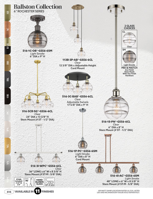 INNOVATIONS 113B-3P-PN-G556-6SM Rochester 3-Light Multi Pendant Polished Nickel