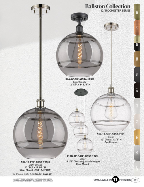 INNOVATIONS 113B-3P-PN-G556-12CL Rochester 3-Light Multi Pendant Polished Nickel