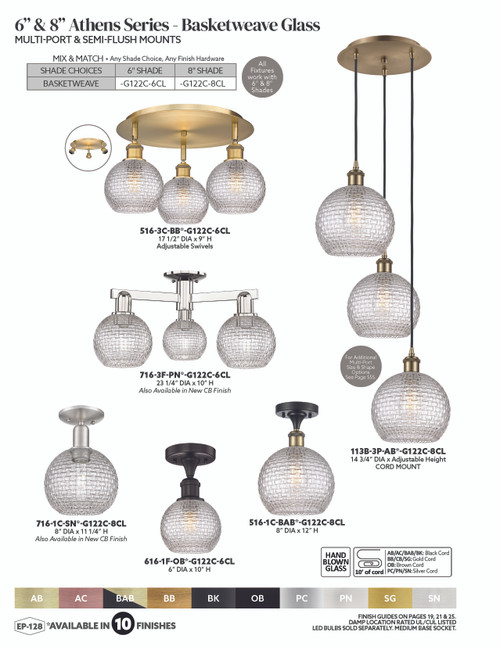INNOVATIONS 113B-3P-PC-G122C-8CL Athens 3-Light Multi Pendant Polished Chrome
