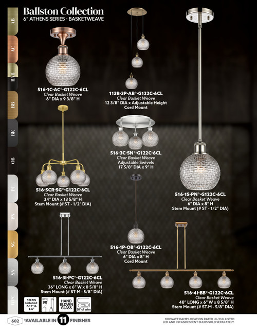 INNOVATIONS 113B-3P-PC-G122C-6CL Athens 3-Light Multi Pendant Polished Chrome