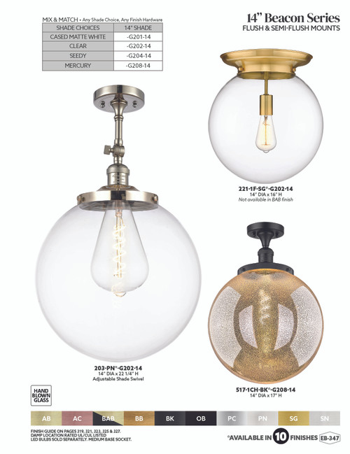 INNOVATIONS 517-1CH-SN-G208-14 Beacon 1-Light Semi-Flush Mount Brushed Satin Nickel