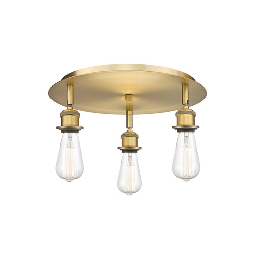 INNOVATIONS 516-3C-BB-G128-8 Athens 3-Light Flush Mount Brushed Brass