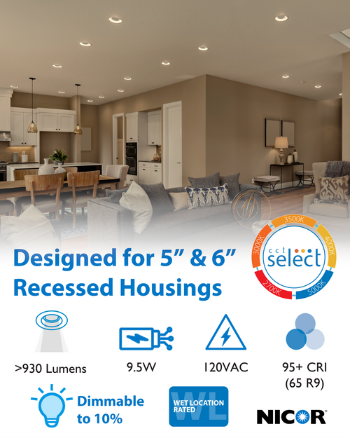 NICOR LIGHTING RDN561120S9BK-12PK 5"/6" Black Selectable LED Downlight with Night Light Feature (12-Pack)