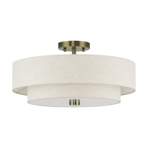 LIVEX LIGHTING 51085-01 4 Light Antique Brass Large Semi-Flush