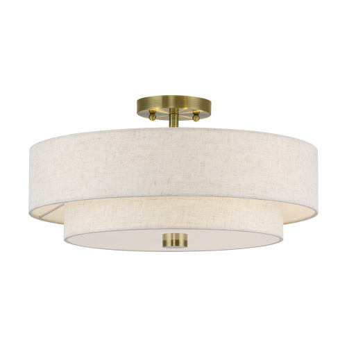LIVEX LIGHTING 51085-01 4 Light Antique Brass Large Semi-Flush