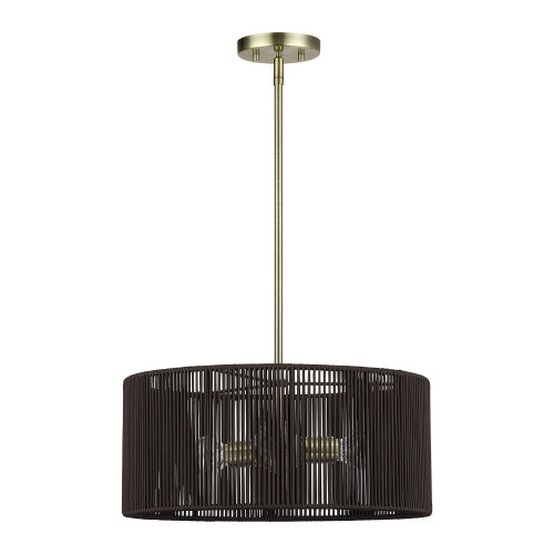 LIVEX LIGHTING 49123-01 3 Light Antique Brass Pendant Chandelier