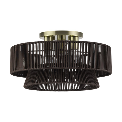 LIVEX LIGHTING 49147-01 3 Light Antique Brass Large Semi-Flush