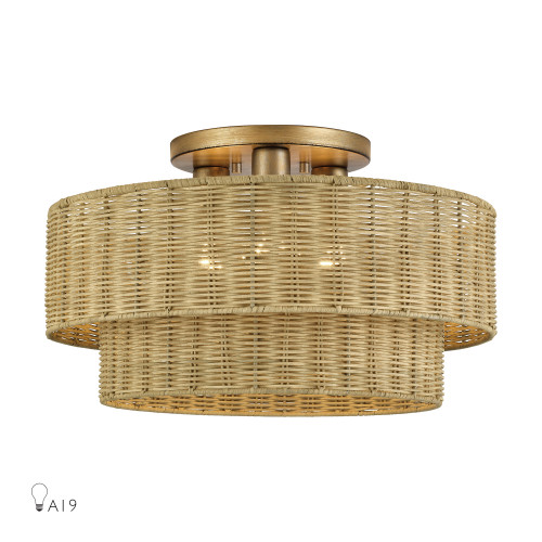 LIVEX LIGHTING 60048-48 3 Light Antique Gold Leaf Large Semi-Flush