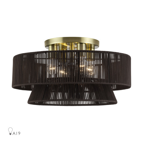LIVEX LIGHTING 49148-01 4 Light Antique Brass Extra Large Semi-Flush
