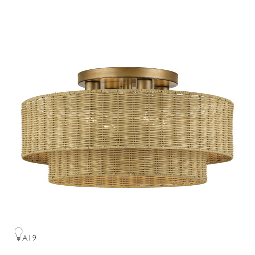 LIVEX LIGHTING 60049-48 4 Light Antique Gold Leaf Extra Large Semi-Flush