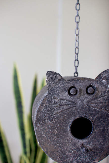 KALALOU CHYK1420 HANGING PAINTED METAL CAT FACE BIRDHOUSE